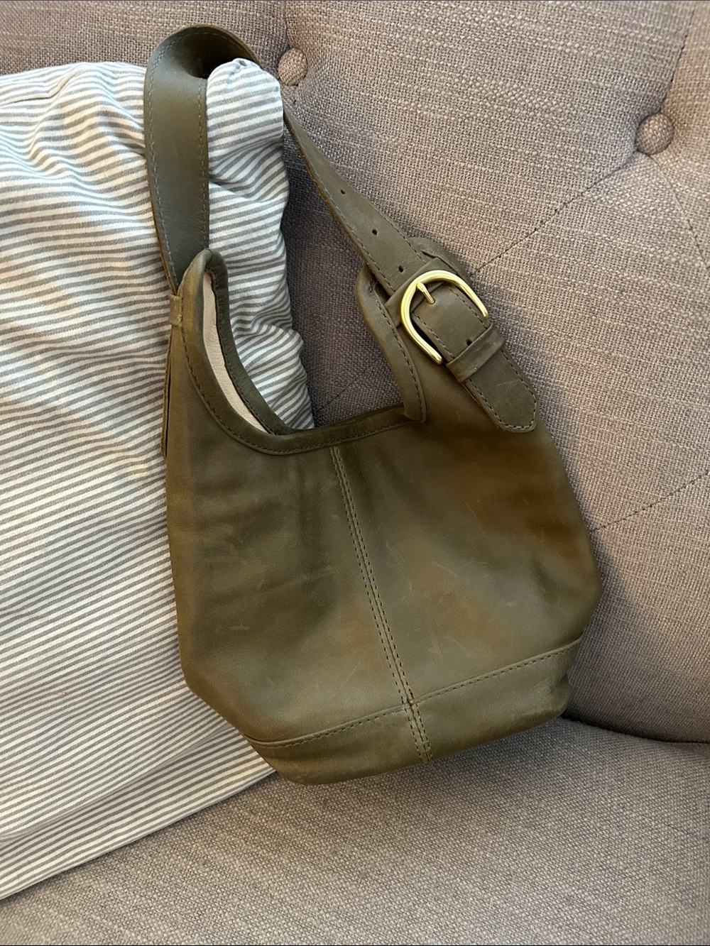 Parker Clay Esme Market bag in olive green, EUC